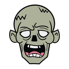 Hand drawn cartoon zombie face on white background.