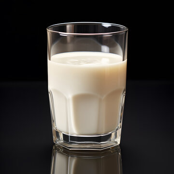 a glass of milk on a black surface