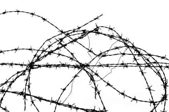 barbed wire isolated transparency background.
