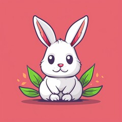 Obraz premium Flat logo of Cute rabbit cartoon icon illustration. animal nature icon concept isolated premium