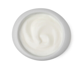 Fototapeta na wymiar Delicious natural yogurt in bowl isolated on white, top view