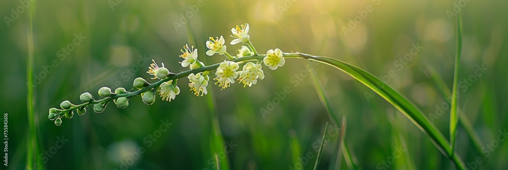 Poster spring blooms unfolding in lemon yellow geometric patterns, evoking the arrival of spring