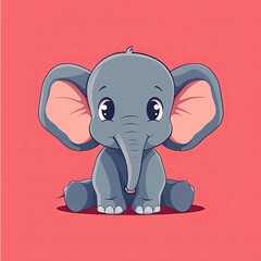 Flat logo of sweet baby elephant with a trunk up lovely little animal 3d cartoon character