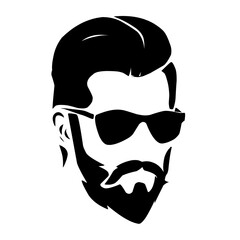 cut of Man with beard, hipster face. Fashion silhouette, emblem, icon, label. Vector illustration.