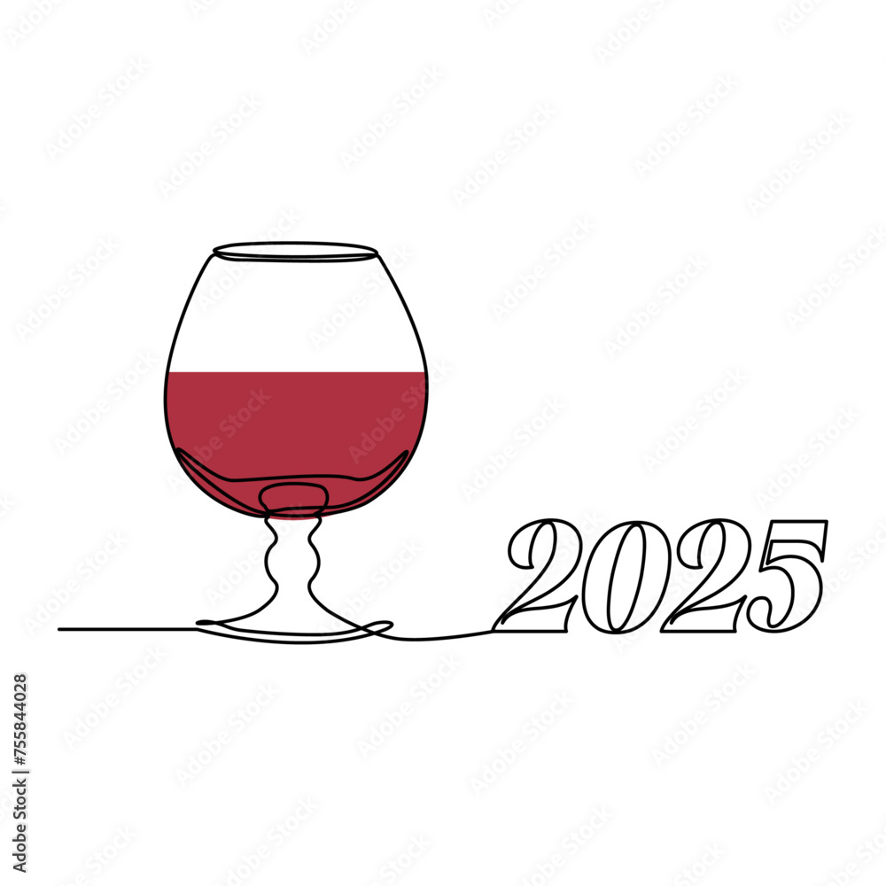 Poster wine glass isolated on white background. continuous one line drawing vector illustration minimalism 