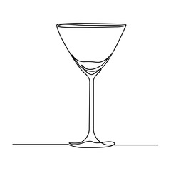 Wine glass isolated on white background. Continuous one line drawing vector illustration minimalism design of beverage element.