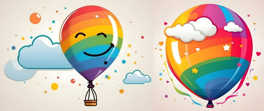 Funny Cartoon Characters. Cheerful Imagination. Creative and Adorable Icons in the Beauty of Rainbow Colors.