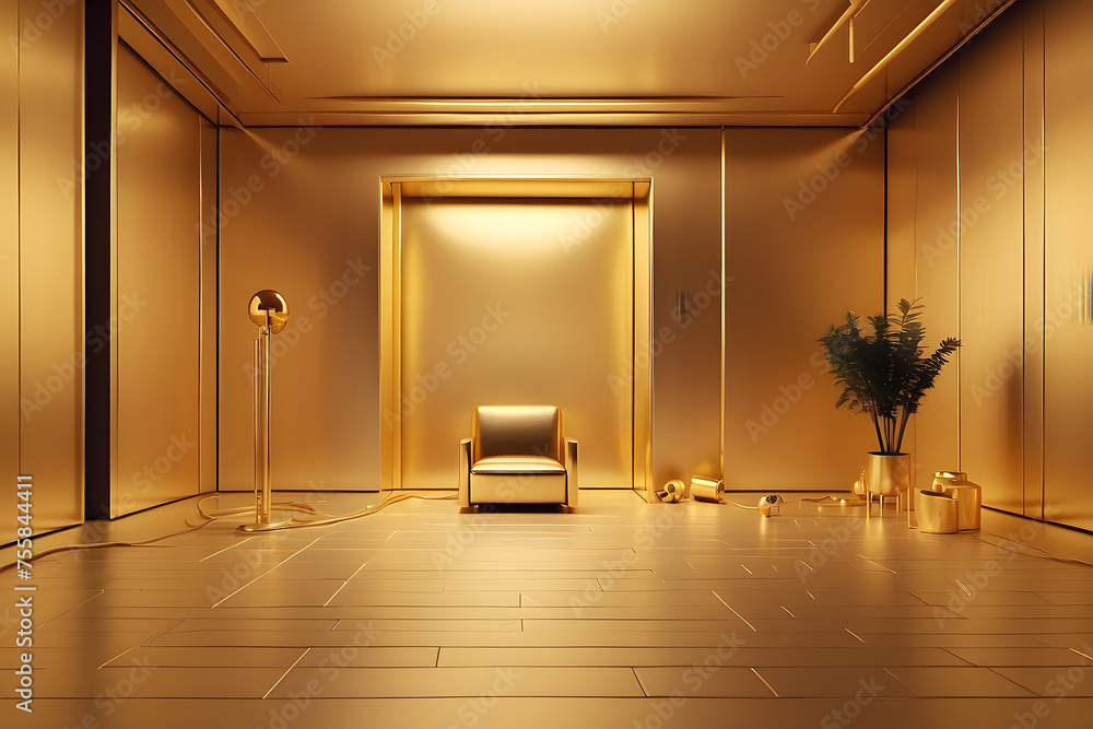 Poster a gold minimal art space with an empty room for a background.