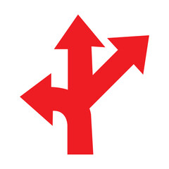 Three-way directional arrow in flat style. Vector illustration. Road direction icon isolated. Vector icon of branching three arrows.eps10