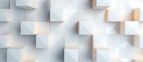 Abstract geometric seamless texture for business, company and industry. Futuristic white polygonal square cube digital wall background.