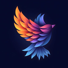 Fototapeta na wymiar Colorful abstract bird design with gradient feathers on a dark background. Digital graphic illustration suitable for design and print. Creative concept with copy space