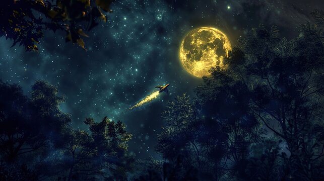 Golden turtle rocket under a full moon