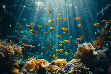 Rolgordijnen coral reef and fishes © Rida