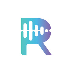 Obraz premium Letter R logo with sound wave