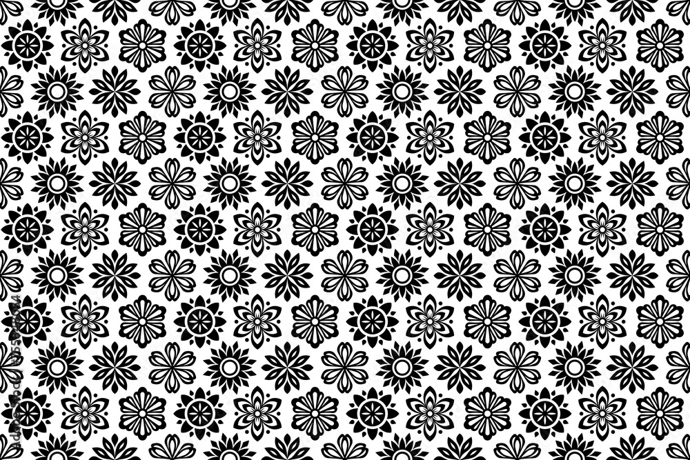 Poster black and white floral pattern. abstract seamless repeating pattern with stylized flowers.