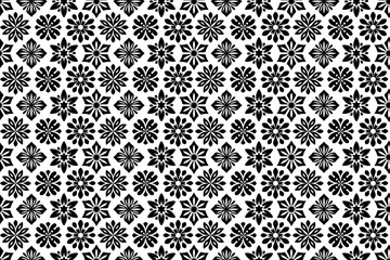 Black and white floral pattern. Abstract seamless repeating pattern with stylized flowers. 