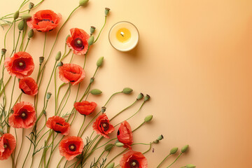 Red Flowers Beside Candle