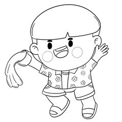 A kid in native costume Playing with water on Songkran day