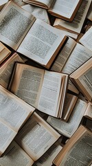 Obraz premium Stack of vintage books, top view. Generative AI.