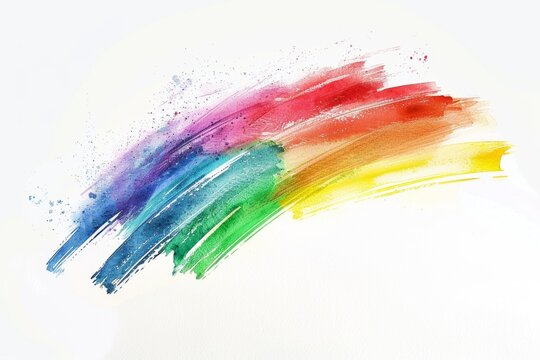 A beautifully crafted watercolor rainbow painted on a pristine white background, showcasing vibrant colors and fluid transitions.
