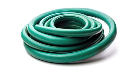 New Garden Tool: Curled Up Green Hose Isolated on White Background