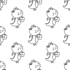 seamless pattern dragon with gift