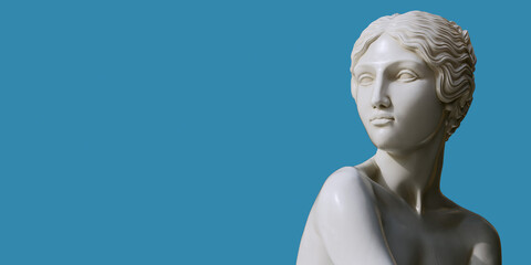 Marble statue of Greek goddess. Stylized Venus sculpture. 3d rendering antique woman - 755849217
