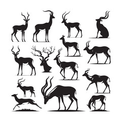 Graceful Gazelle vector art: Vector Antelope Silhouette, minimalist black Antelope Illustration.