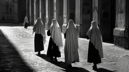 Nuns. A glimpse of religious women in the heart of City - obrazy, fototapety, plakaty
