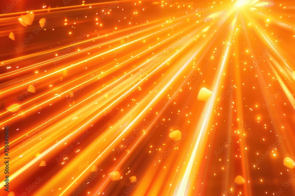 Poster orange rays glowing background. three-dimensional rendering with lines creating a sparkling texture