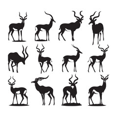 Obraz premium Graceful Gazelle vector art: Vector Antelope Silhouette, minimalist black Antelope Illustration.