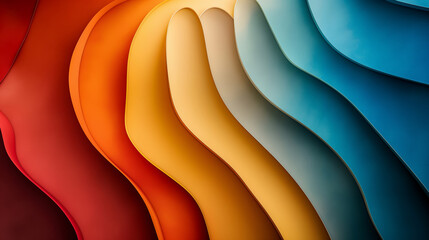 Abstract colorful waves with smooth curves in shades of red, orange, yellow, and blue, creating a dynamic and fluid visual. - obrazy, fototapety, plakaty