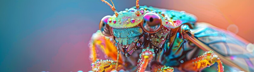 photography of a colorful Cicada Emerging - Close-up of a cicada emerging from its exoskeleton made out jewels