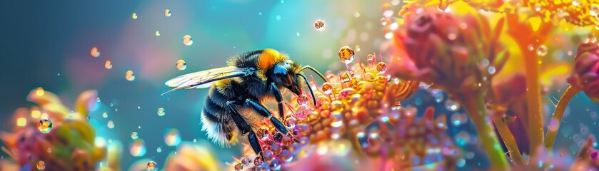 photography of a colorful Bumblebee Landing - Capture the action of a bumblebee landing on a flower made out jewels