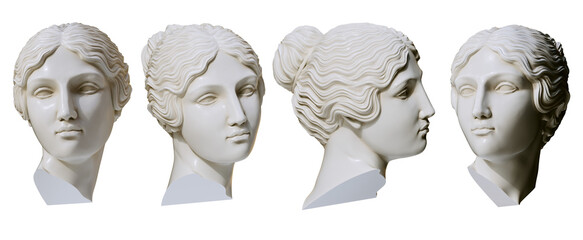 Marble statue of Greek goddess. Stylized Venus head sculpture. 3d rendering antique woman face - obrazy, fototapety, plakaty