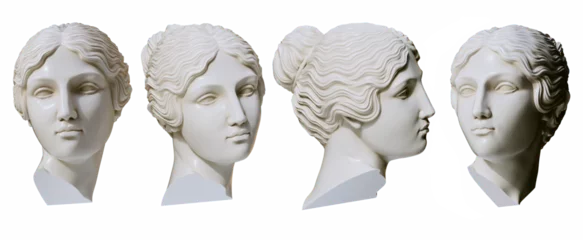 Poster Marble statue of Greek goddess. Stylized Venus head sculpture. 3d rendering antique woman face © vpanteon