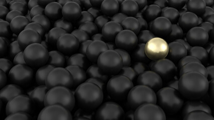 Black spheres. Golden sphere. 3d illustration.