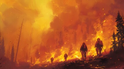 People Walking Towards a Forest Fire in Zbrush Style