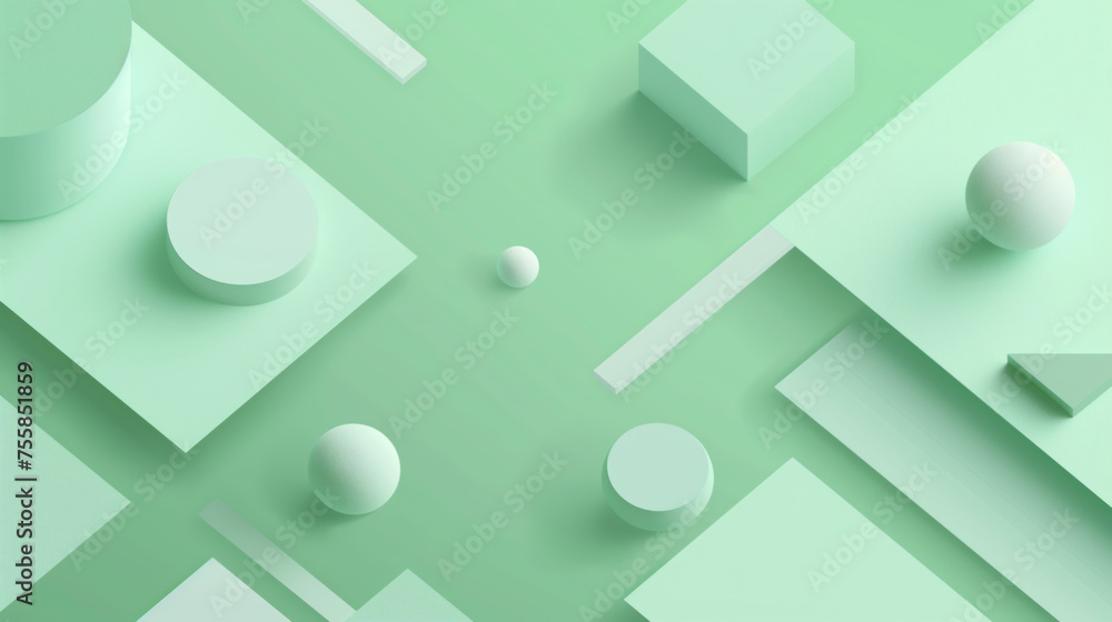Poster Modern minimalist composition with geometric shapes in varying shades of green, creating a clean and fresh abstract design.