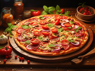 Pizza with various ingridients on the table