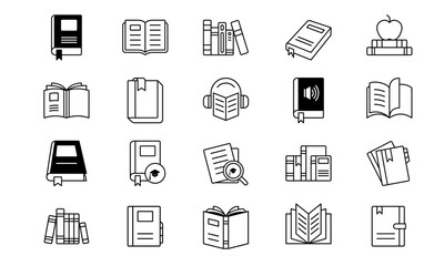 Book and literature icon set in fill outlined style. Suitable for design element of education, science, and learning app symbol. Free Vector