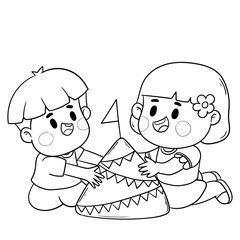 A kid in native costume Playing with water on Songkran day