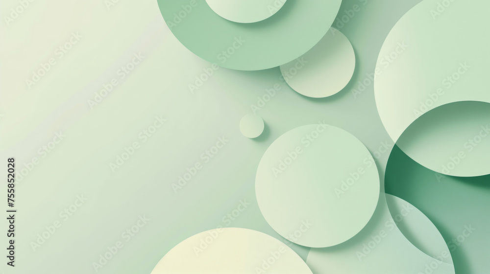 Poster soft abstract composition with overlapping circles in varying shades of green and white, creating a 