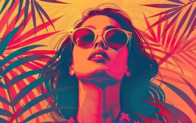 A Beautiful Women in a Sunglass with Tropical Plants