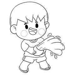 Happy Songkran Festival line art 