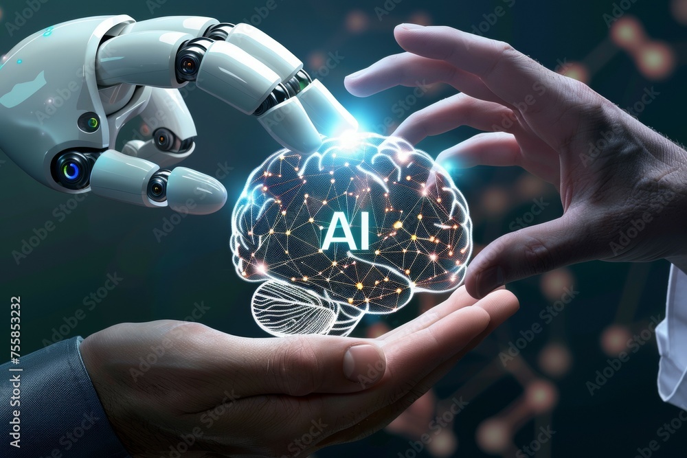 Poster ai brain concept. background with selective focus and copy space