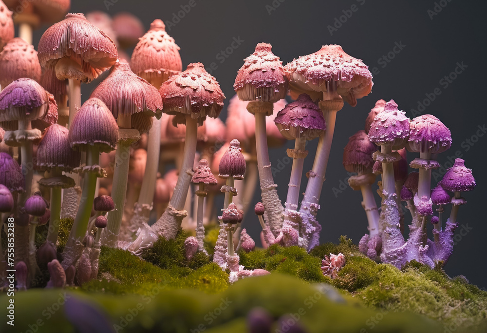 Poster mushrooms in the forest. background with selective focus and copy space