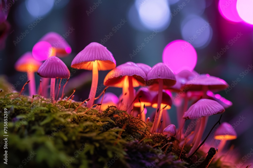 Poster magic mushrooms. background with selective focus and copy space
