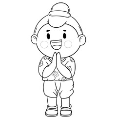 Happy Songkran Festival line art 