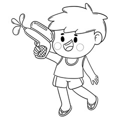 Happy Songkran Festival line art 